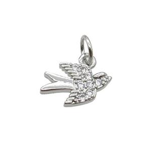 Copper Swallow Pendant Pave Zircon Birds Platinum Plated, approx 8-12mm