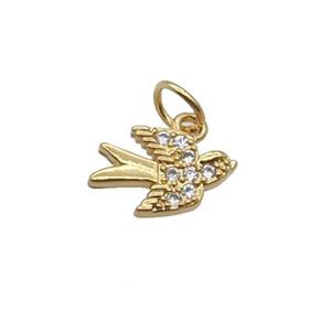Copper Swallow Pendant Pave Zircon Birds Gold Plated, approx 8-12mm