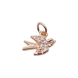 Copper Swallow Pendant Pave Zircon Birds Rose Gold, approx 8-12mm