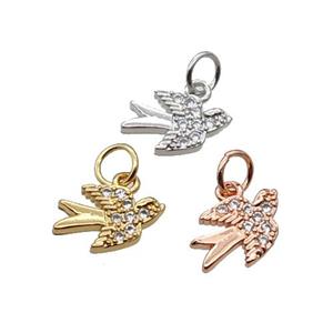 Copper Swallow Pendant Pave Zircon Birds Mixed, approx 8-12mm