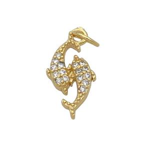 Copper Dolphin Pendant Pave Zircon Gold Plated, approx 8-15mm