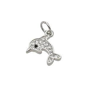 Copper Dolphin Pendant Pave Zircon Platinum Plated, approx 9-12mm