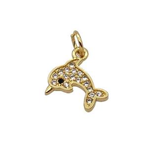 Copper Dolphin Pendant Pave Zircon Gold Plated, approx 9-12mm