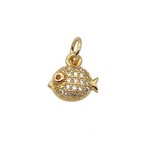 Copper Pufferfish Pendant Pave Zircon Gold Plated, approx 6-9mm