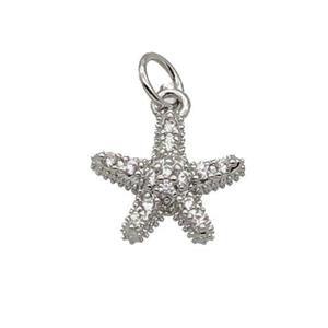 Copper Starfish Pendant Pave Zircon Platinum Plated, approx 11.5mm