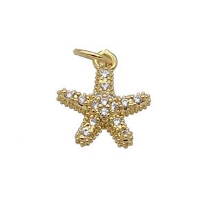 Copper Starfish Pendant Pave Zircon Gold Plated, approx 11.5mm
