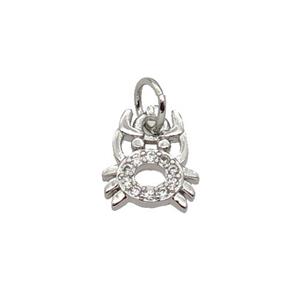 Copper Crab Charm Pendant Pave Zircon Platinum Plated, approx 8-9mm