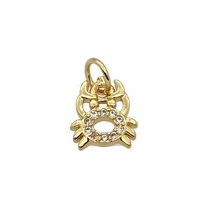 Copper Crab Charm Pendant Pave Zircon Gold Plated, approx 8-9mm