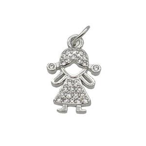 Copper Girl Pendant Pave Zircon Kids Platinum Plated, approx 10-14mm