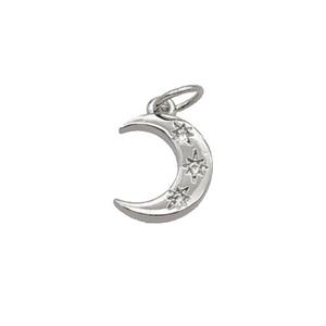 Copper Moon Pendant Pave Zircon Platinum Plated, approx 9-10mm