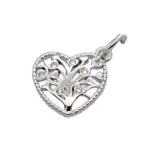 Copper Heart Pendant Pave Zircon Tree Platinum Plated, approx 10-11mm