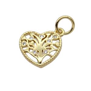 Copper Heart Pendant Pave Zircon Tree Gold Plated, approx 10-11mm