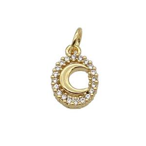 Copper Moon Pendant Pave Zircon Oval Gold Plated, approx 8-10mm