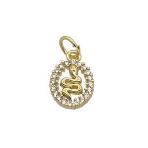 Copper Snake Pendant Pave Zircon Oval Gold Plated, approx 8-10mm