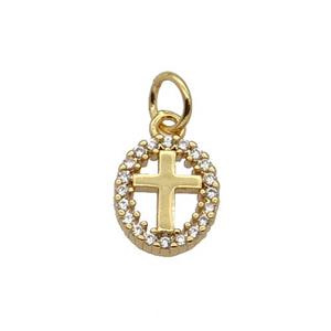 Copper Cross Pendant Pave Zircon Oval Gold Plated, approx 8-10mm