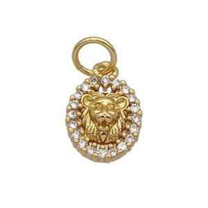 Copper Lion Pendant Pave Zircon Oval Gold Plated, approx 8-10mm