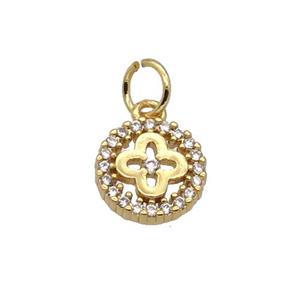 Copper Clover Pendant Pave Zircon Circle Gold Plated, approx 9mm dia