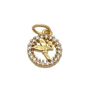 Copper Fairy Pendant Pave Zircon Circle Gold Plated, approx 9mm dia