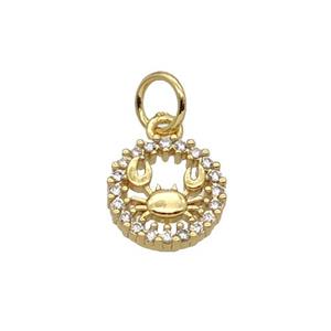 Copper Crab Pendant Pave Zircon Circle Gold Plated, approx 9mm dia