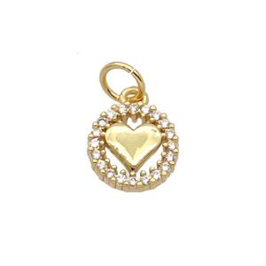 Copper Heart Pendant Pave Zircon Circle Gold Plated, approx 9mm dia