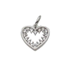 Copper Heart Pendant Pave Zircon Platinum Plated, approx 11mm
