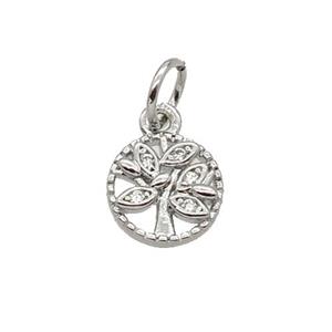 Copper Tree Pendant Pave Zircon Platinum Plated, approx 8mm dia