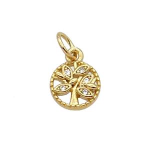 Copper Tree Pendant Pave Zircon Gold Plated, approx 8mm dia