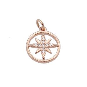 Copper NorthStar Pendant Pave Zircon Rose Gold, approx 10mm dia