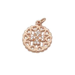 Copper Heart Pendant Pave Zircon Clover Rose Gold, approx 11.5mm dia
