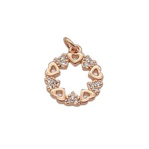 Copper Heart Pendant Pave Zircon Circle Rose Gold, approx 11.8mm