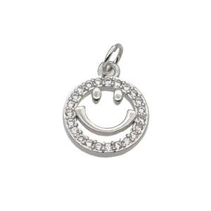 Copper Emojiface Pendant Pave Zircon Platinum Plated, approx 12mm dia