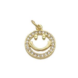 Copper Emojiface Pendant Pave Zircon Gold Plated, approx 12mm dia
