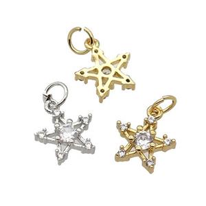 Copper Star Pendant Pave Zircon Mixed, approx 11mm