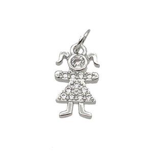 Copper Kids Girl Pendant Pave Zircon Platinum Plated, approx 8-12mm
