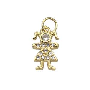 Copper Kids Girl Pendant Pave Zircon Gold Plated, approx 8-12mm