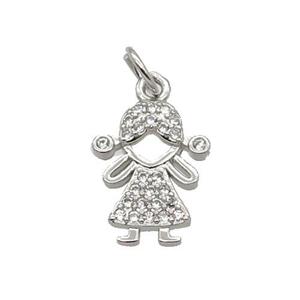 Copper Kids Girl Pendant Pave Zircon Platinum Plated, approx 10-13mm
