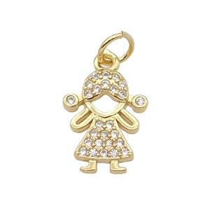 Copper Kids Girl Pendant Pave Zircon Gold Plated, approx 10-13mm