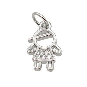 Copper Kids Girl Pendant Pave Zircon Platinum Plated, approx 8.5-11mm