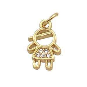 Copper Kids Girl Pendant Pave Zircon Gold Plated, approx 8.5-11mm