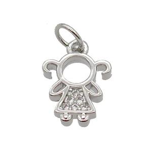 Copper Kids Girl Pendant Pave Zircon Platinum Plated, approx 9.5-10.5mm