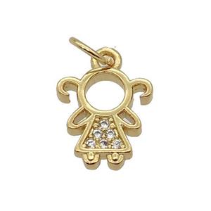 Copper Kids Girl Pendant Pave Zircon Gold Plated, approx 9.5-10.5mm