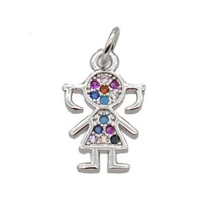 Copper Kids Girl Pendant Pave Zircon Platinum Plated, approx 9-12mm