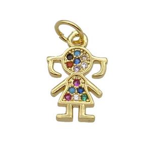 Copper Kids Girl Pendant Pave Zircon Gold Plated, approx 9-12mm