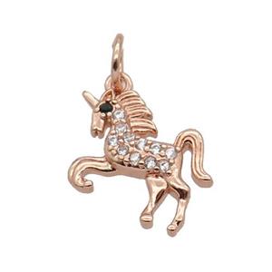 Copper Unicorn Pendant Pave Zircon Charm Rose Gold, approx 12-13mm