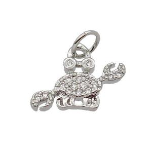 Copper Crab Pendant Pave Zircon Platinum Plated, approx 7-14mm