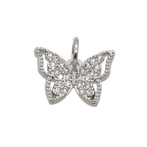Copper Butterfly Pendant Pave Zircon Platinum Plated, approx 9-12mm