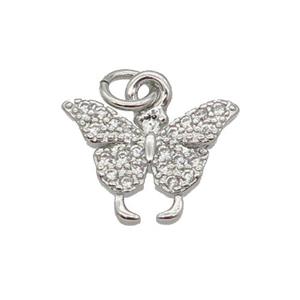 Copper Butterfly Pendant Pave Zircon Platinum Plated, approx 9-11mm