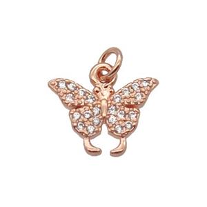 Copper Butterfly Pendant Pave Zircon Rose Gold, approx 9-11mm