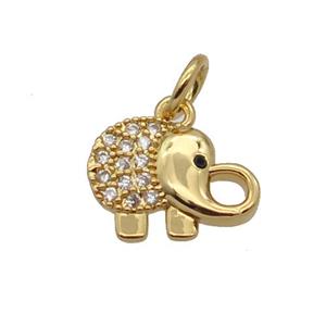 Copper Elephant Pendant Pave Zircon Gold Plated, approx 9-11.5mm