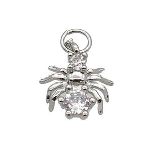 Copper Spider Pendant Pave Zircon Platinum Plated, approx 11mm
